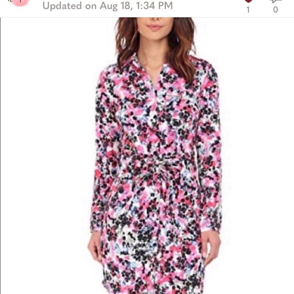 NYDJ Dress long sleeve button down Ladder stitch embroidery adjustable tab 6